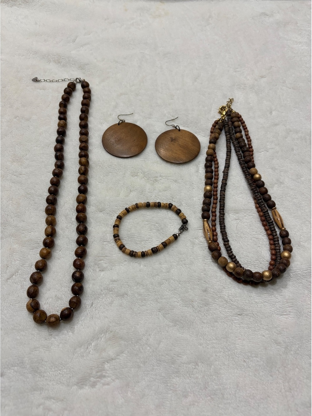 Unisex boho accessories multilayered necklace wood necklace earring bracelet set